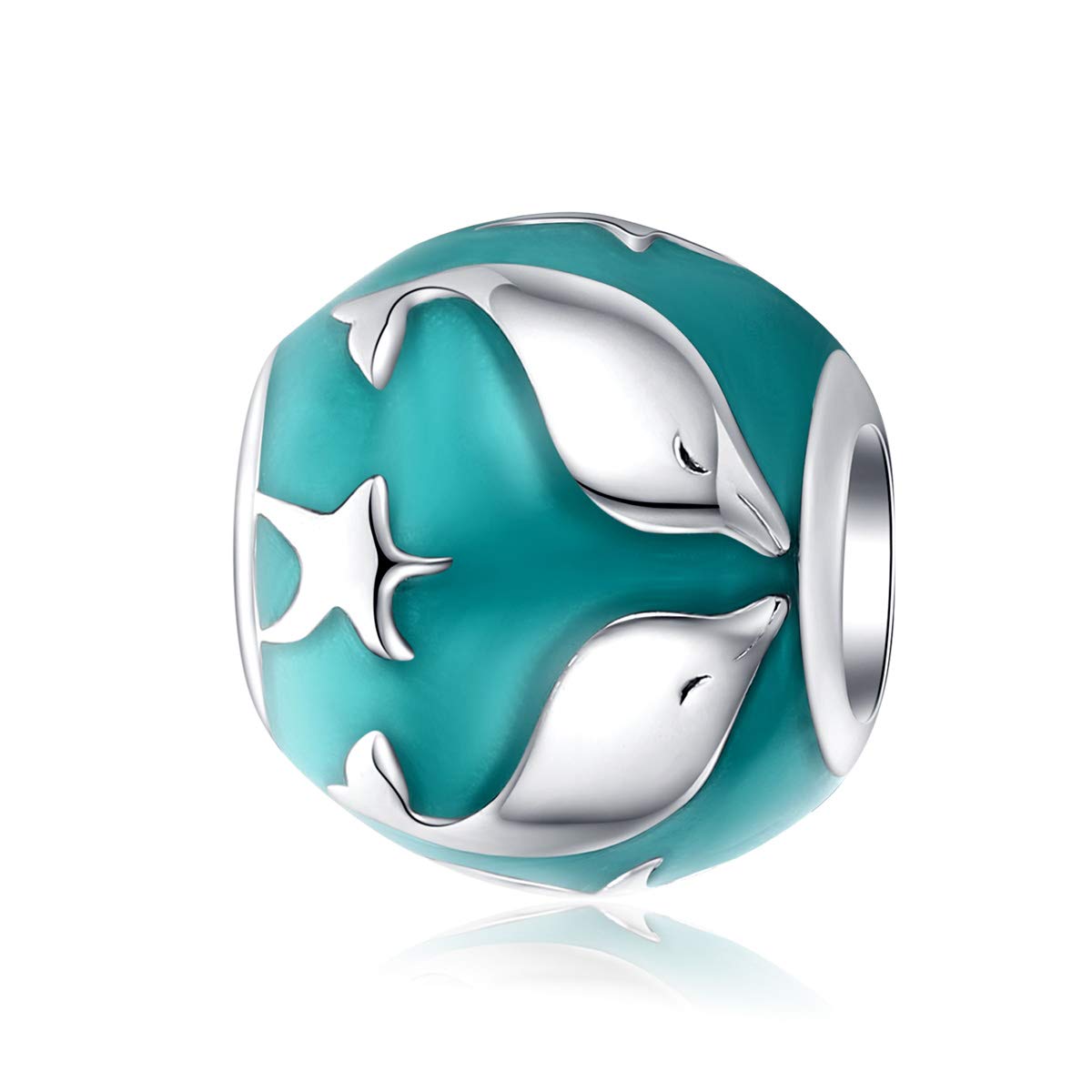 Abalorio de delfín esmaltado redondo compatible con brazalete de plata 8