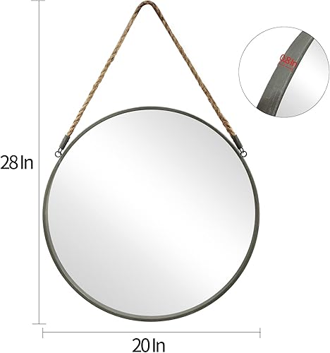 Miniatura 55 de POZINO Espejo redondo, espejo colgante de 24 pulgadas con cuerda, espejos de pared circular, marco negro, espejos de granja para baño, dormitorio