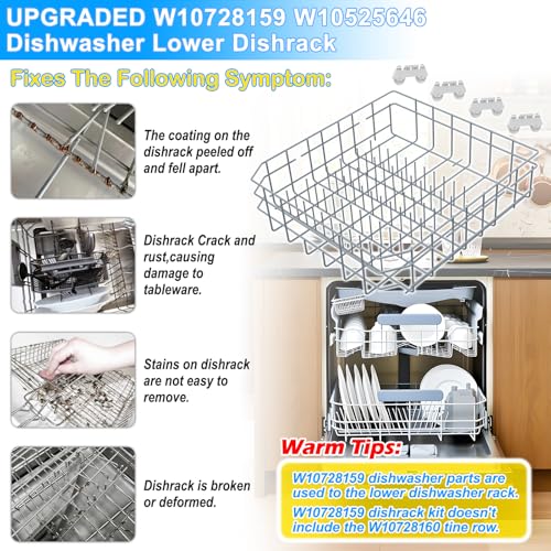 UPGRADED W10728159 Dishwasher Lower Rack Compatible with Kenmore Kitchenaid Dishwasher Rack,w10728159 W10082825 W10780925 W10525646 KDFE104DSS4 Maytag Whirlpool Dishwasher Bottom Rack Part with Wheel by S-Union - Used condition - Image 6