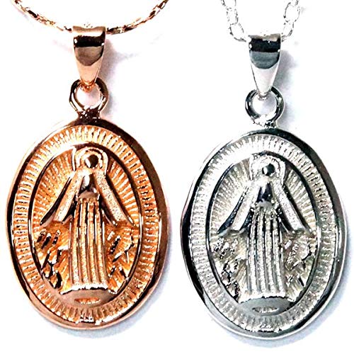 シルバー925 ペンダント ネックレス 不思議のメダイ 聖母 マリア メンズ レディース 【ピンクゴールド】