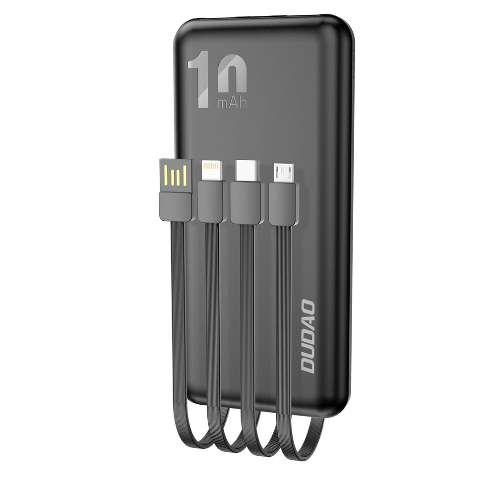 DUDAO K6Pro 10000 mAh Portable Charger, front and back view with integrated cables