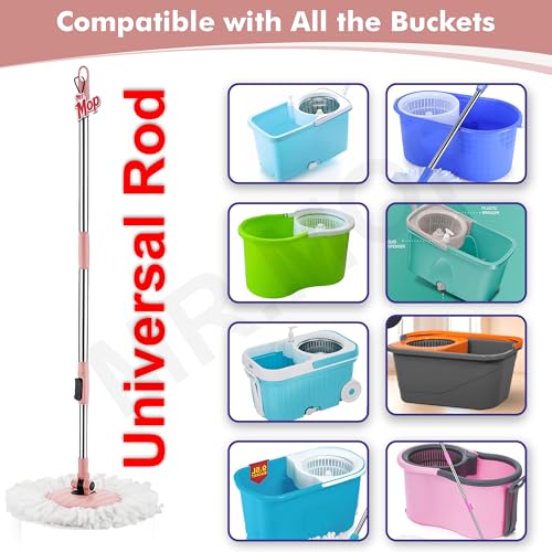 Image of Mr.Mop 360 Spin Universal Peach Stick Rod with 2 Microfibre White Refills - Magical Extendable Handle Pocha for Floor Cleaning