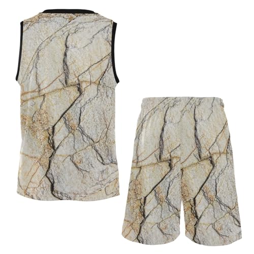 Ensemble short de basket marbre vintage beige en jersey premium texturé