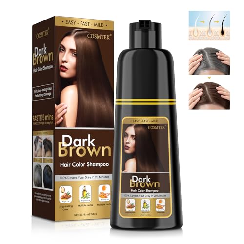COSMTEK Haarfärbeshampoo - Dunkelbraune Hair Dye Shampoo für Graues Haar Sofort 3 in 1 Pflanzliche Haarfarbe Shampoo Enthält Ginseng-Extrakt für Männer und Frauen 150ml Dark Brown
