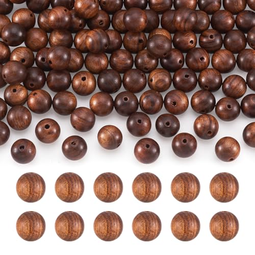 Cheriswelry 100pcs 8mm Coconut Brown Round Natural Wood Beads Undyed Waxed Wooden Spacer Ball Beads Pony 1.5mm Hole Loose Beads Charms for Craft Earring Bracelet Necklace Jewelry Making
