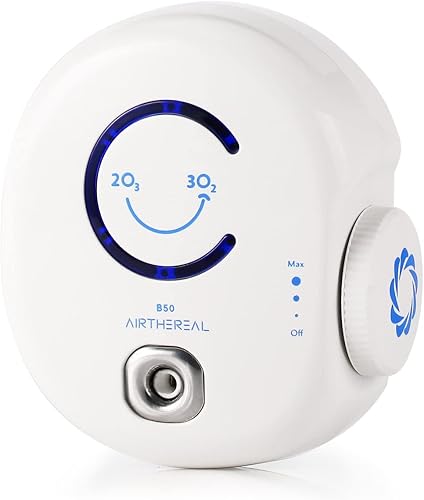 Airthereal Mini purificador de aire con generador de ozono B50, elimina olores y esteriliza el aire en espacios pequeños de hasta 320 pies cuadrados