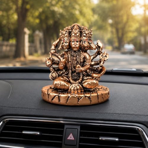 Image of Gold Art India Panchmukhi Hanuman Idol | Copper Antique Matte Finish Murti | Premium Polyresin Statue | Spiritual Home Decor for Mandir, Office & Car Dashboard | Premium Gift | 4 Inch