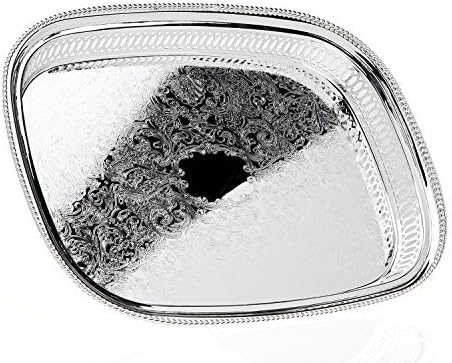 Beautiful, Silver Plated, Square Serving Tray With Traditional Floral Motif