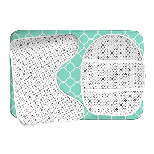 UBINYSS Badematte + Konturmatte + Toilettendeckelbezug, Minze Vierpassmuster 3 Stück Badematte Set, mit Anti-Rutsch-Klebeboden – Bild 7