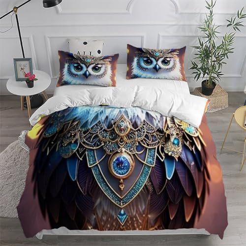 Parure de lit 100% coton Super King La Chouette motif impression 3D premium - 6