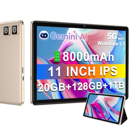 Image of DMOAO Tablet 2026 11 Inch Tablet Android 14 Tablets with 128GB + 20GB Large Storage, Octa-Core 2.0Ghz, 8000mAh,18W Fast Charging, 5G WiFi, GPS, 5+13MP Camera, Widevine L1, Face Unlock-Gold