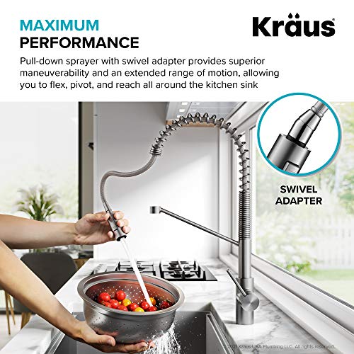 Image of KRAUS Oletto Commercial Style Single Handle Pull Down Kitchen Faucet with QuickDock Top Mount Installation Assembly in Spot Free Stainless Steel, KPF-2631SFS
