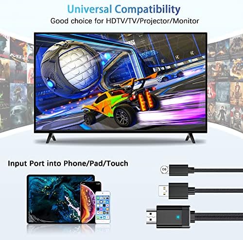 HDMI Cable for i-Phone i-Pad, 6.6 FT i-Phone to TV Cable, 1080P Lighting HDMI Cable Digital AV Adapter for i-Phone 13, 12, 11, X, 8, 7, 6, i-Pad Air, Mini,Pro,i-Pod to TV,Projector,Monitor, Plug&Play