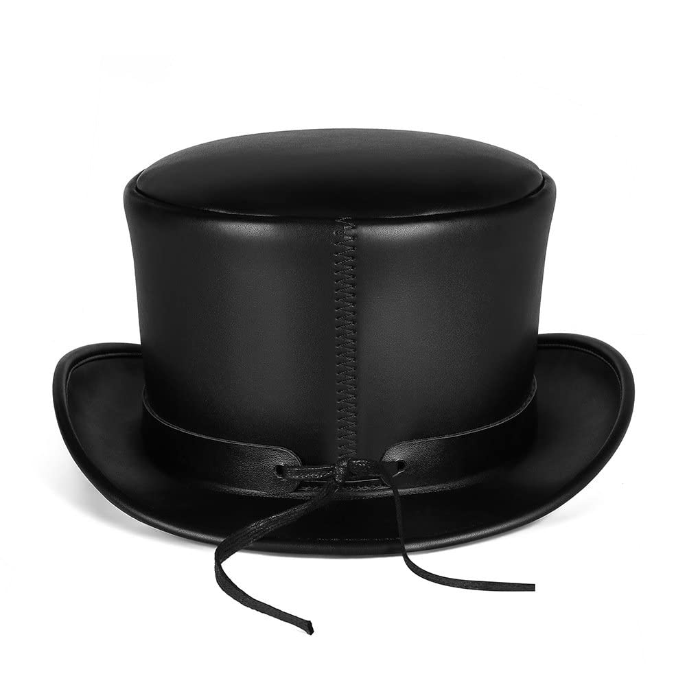 Chapeau Magique en Cuir Chapeau Plate Steampunk Gentleman Chapeau Classique Black Chapeau en Cuir Vintage pour Femmes Hommes