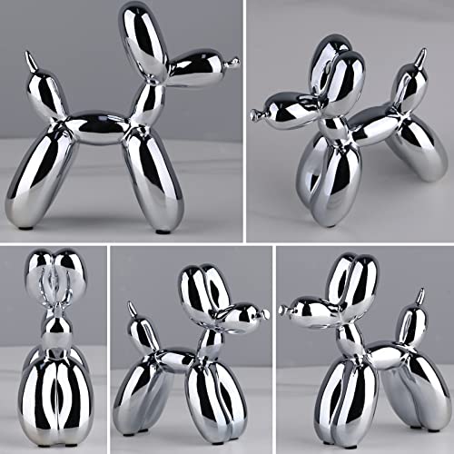Shiny Electroplating Balloon Dog Statue Collectible Figurines Art Sculpture Animals Figurine Resin Crafts Living Room Desktop Home Decor Ornament Decorations Modern (Light Grey,3.9*3.9*1.6In) #TOP6
