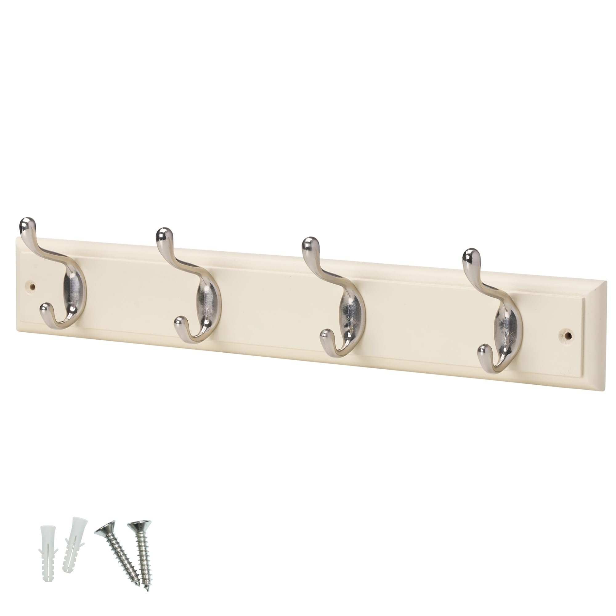 Keypak 4-Hook Wall-Mounted Coat Rack45CmCream Wooden BoardSatin Nickel Coat Hooks from B&Q