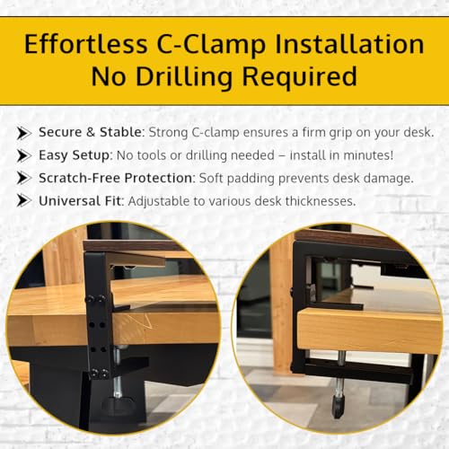 Ergonomic Clamp on Computer Monitor Laptop Riser Stand with Drawer, 21.6 x 9.8 inch - Dark Brown - Image 6