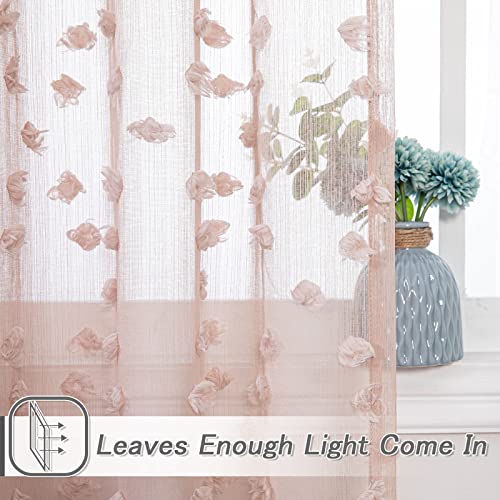 Mysky Home Pom Pom Pink Sheer Curtains For Bedroom Light Filtering Semi-Sheer Curtains For Nursery Girls Kids Room Rod Pocket Boho Voile Window Draperies Dusty Pink 52 X 95 Inch 2 Panels #TOP3