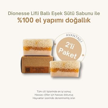 Dionesse 2-Piece Natural Pumpkin Fiber Honey Donkey Milk Soap 130 gr - 100% Handmade Soap Enriched with Natural Honey and Pumpkin Fiber, Nourishing and Tightening the Skin