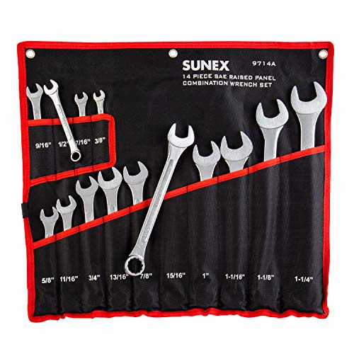 Sunex Tools 9917MPRA Metric V-Groove Combination Wrench Set, 8mm - 32mm, Fully Polished, 25-Piece (Includes Roll-Case) & Sunex 9714A SAE Combination Wrench Set, 14 Piece #5