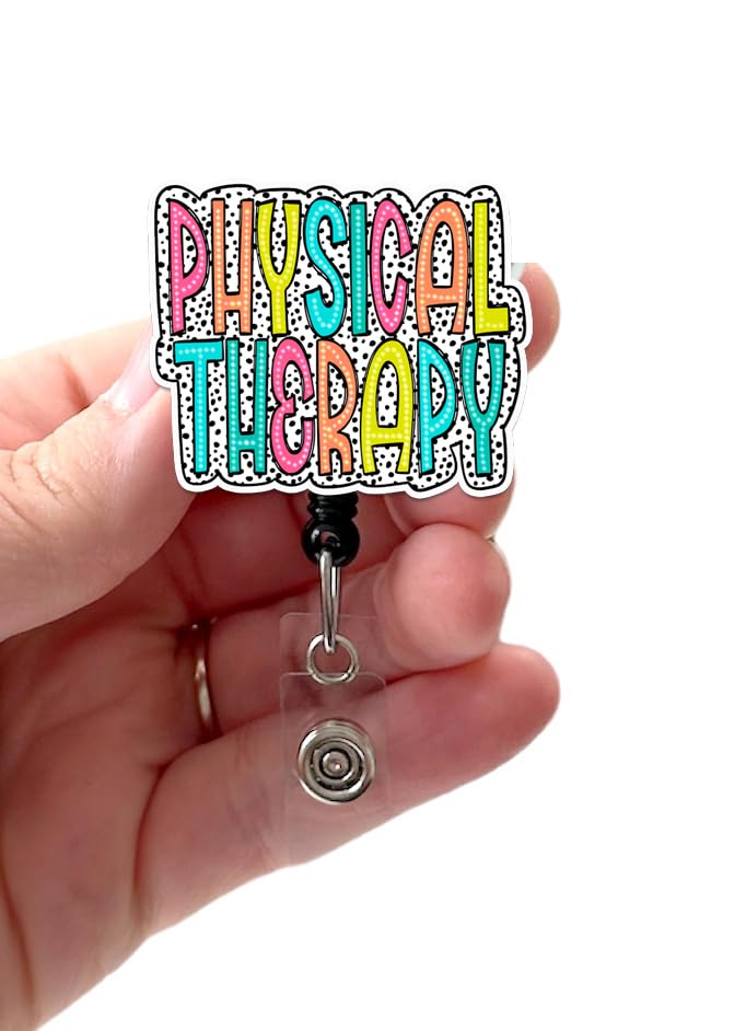 Physical Therapy Doodle Dots Badge Reel Acrylic, PT Badge, Physical Therapy Badge, Physical Therapist Badge, Retractable Badge Reel With Swivel Clip and Extra-Long 34 inch cord - Badge Holder