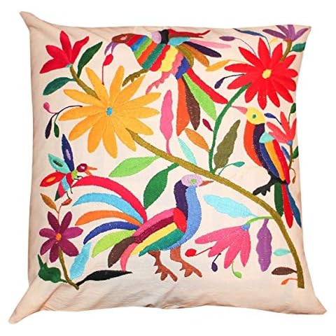 Del Mex Hand Embroidered Otomi Throw Pillow Cover 18" by 18" Mexican (Multi-Color A) Cover