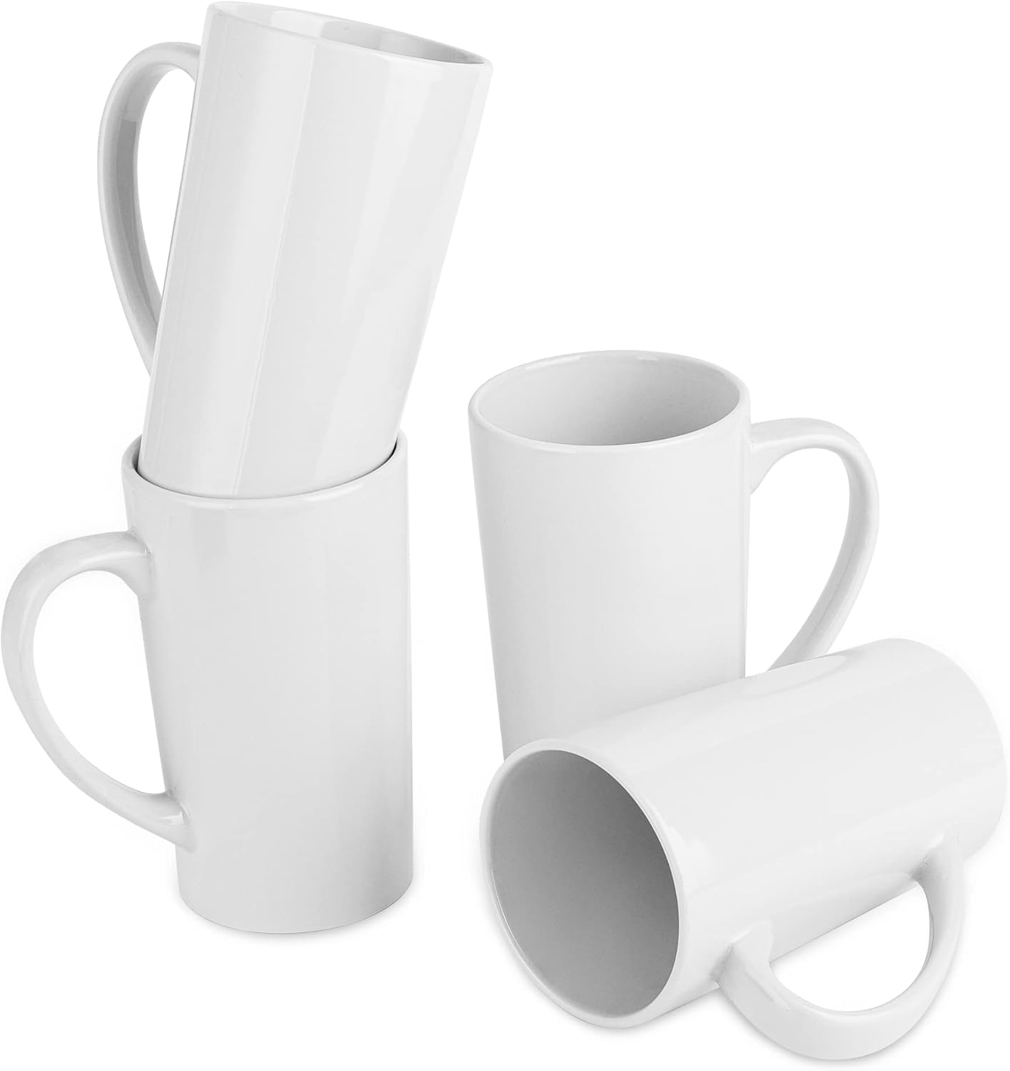 22oz white Super Large tall Ceramic Coffee Mugs Large Handles Set of 4 tall white