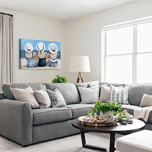 Beach Canvas Wall Art Girls Bathroom Decor Navy Blue And White Coastal Seascape Painting Artwork For Living Room Ocean Swimsuit Beauty Picture Prints Nautical Beach House Bedroom Home Decoration 16X24" #TOP3