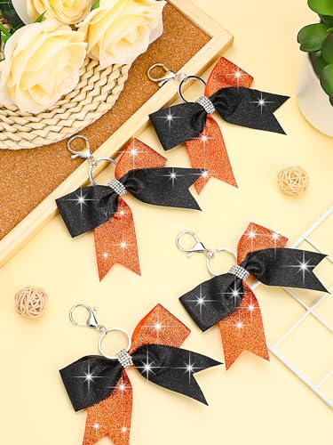 Image of Tondiamo Cheer Bow Keychain Cheer Keychain with Rhinestones Cheerleader Keyrings for Team Gift Cheerleading Sports Accessory