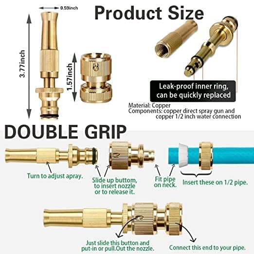 Image of ZUDELLA |Brass Nozzle Water Spray Gun Water Jet Hose Nozzles| Hose Pipe Spray Gun Suitable for 1 /2 inch Hose Pipe for Gardening and Washing |Gadi dhone wala Pressure Nozzle| (Gold Nozzle)