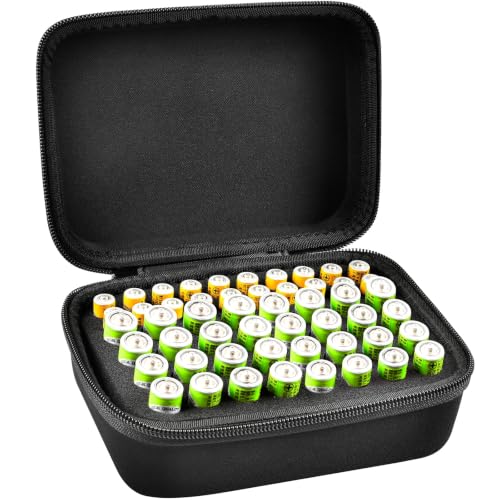 Comecase Battery Organizer Case for 32 AA 20 AAA Batteries, Hard EVA