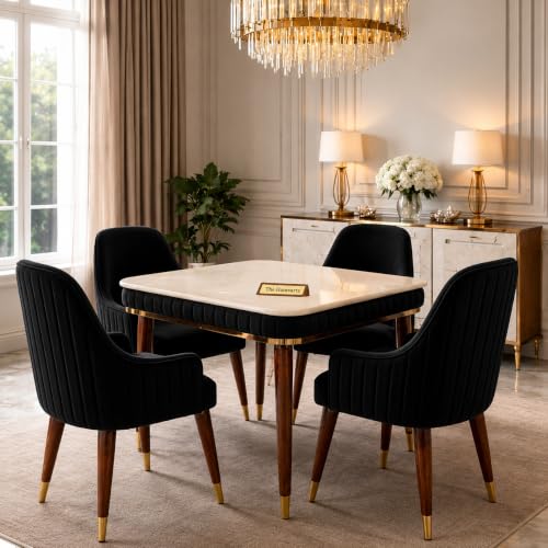 Image of Onyx Elite Modern Dining Table Set 4-Seater Modern Wooden Dining Table Set | 1 Year Warranty | Onyx Top Table with 4 Chairs (Black)