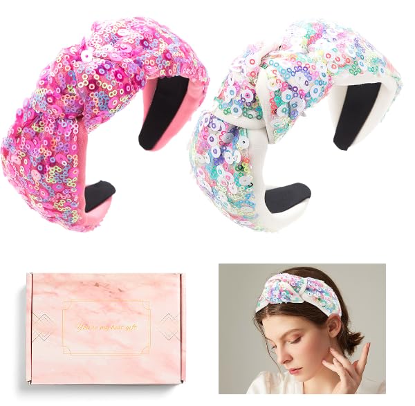 DeryArcle 2Pcs Glitter Hairband Pink