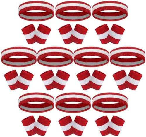 Eurzom 36 Pcs Neon Sports Sweatbands Set Include 12 Striped Sweat Absorbing H