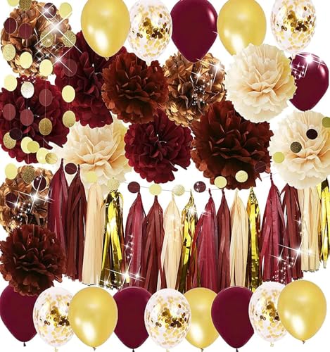 Graduation Decorations Maroon Gold 2025/Burgundy Maroon Graduation Party Decorations/Fall Bridal Shower Decorations/Burgundy Gold Balloons/Birthday Party Decor for Women Fall