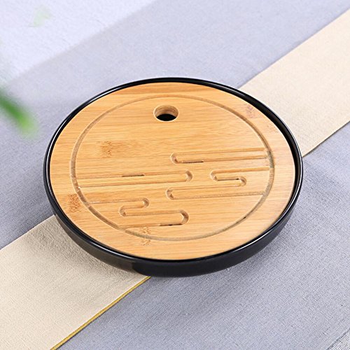 Hoobar Bamboo Kung Fu Tea Tray Table Serving Tray Chinese Style Water Storage Gongfu Tea Tray (Black 1) #TOP6