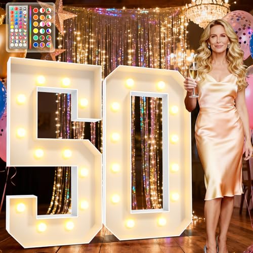 Image of Ledido 4FT Marquee Light Up Numbers 50, 34 Colors Changing Marquee Numbers 4 Feet Tall with Remote, Big 50th Birthday Number, Large Lighted Number for Anniversary Graduation Birthday Party Decoration