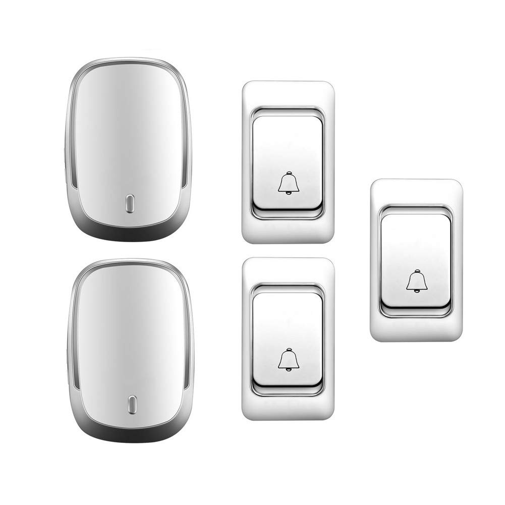Campanello Wireless Impermeabile IP44, Kit Campanello per Porta a Distanza Ultra Lunga per la casa, 3 Pulsanti + 2 ricevitori, 36 suonerie, 4 Livelli di Volume, Nero,Bianco