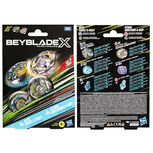 Beyblade X Bite Croc 3-60LF and Sting Unicorn 4-60P Top Dual Pack Set, Includes 2 Right-Spin Tops - Image 4