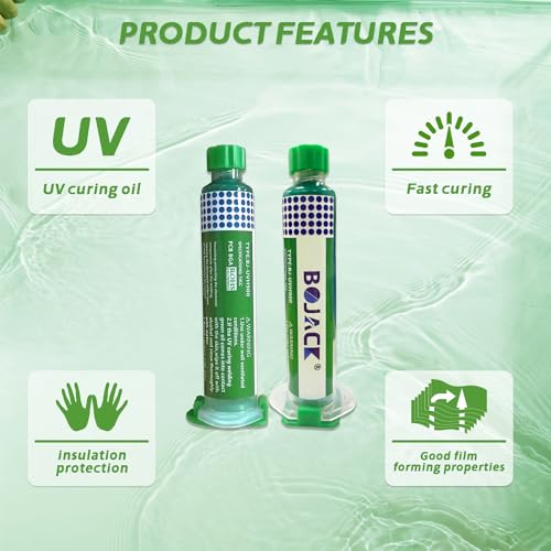 BOJACK Tinta de solda de cura UV com empurrador e agulha máscara de solda de cura por luz UV soldage