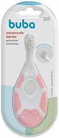 Buba Escova de Dente para Primeiros Dentinhos, 0-2 Anos, Branco e Rosa