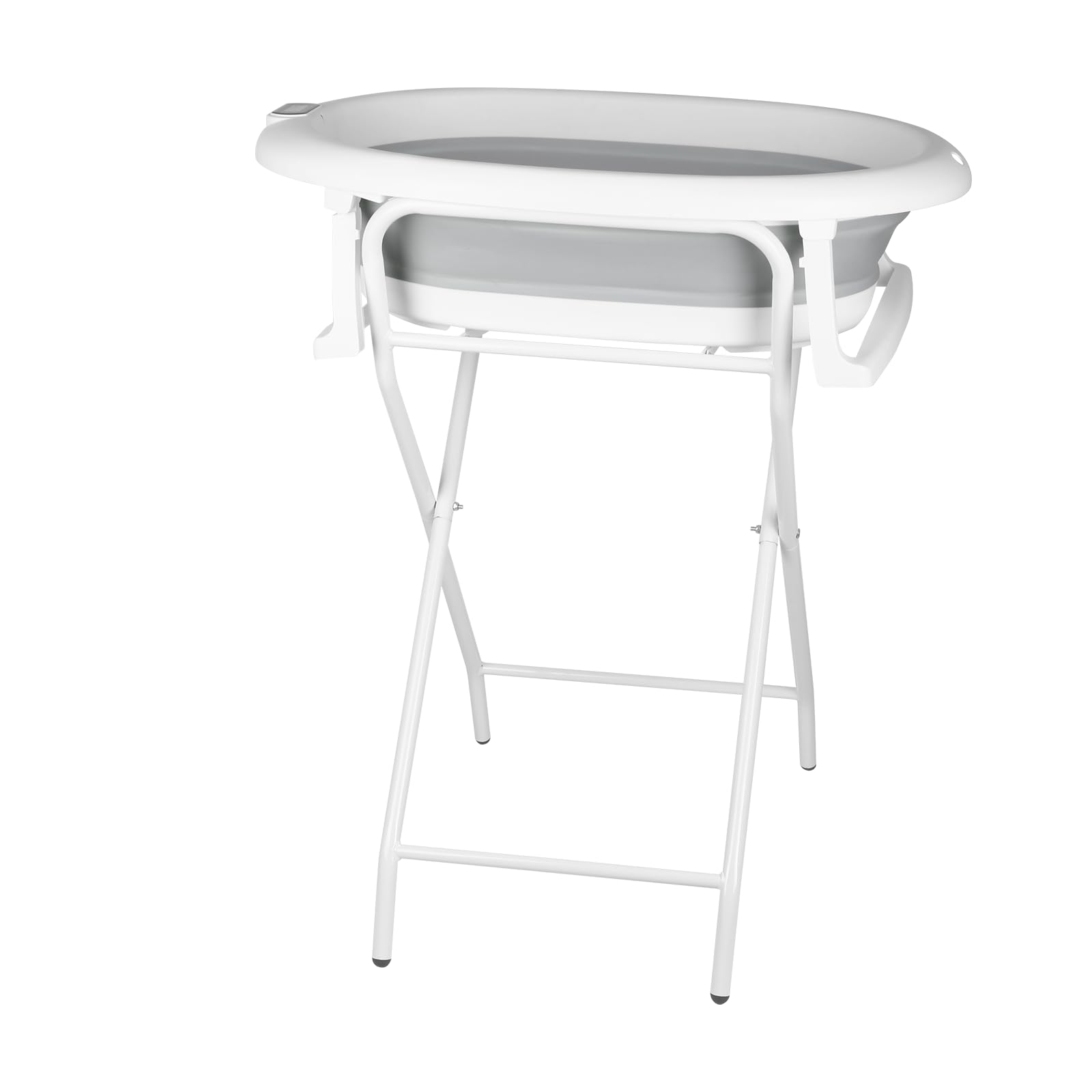 Muelle - Bañera plegable para bebé, con soporte, termómetro 2.0, asiento y kit de drenaje, bañera de bebé sobre pie, apta para bebés de 0 a 36 meses (gris)
