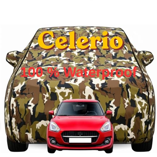 Image of Durable Full Body Waterproof Celerio Car Cover | Premium Polyester Jungle Print Cover | Custom Fit Vehicle Protection | UV Resistant, Dustproof, Scratch Resistant, Heat & Wind Protection
