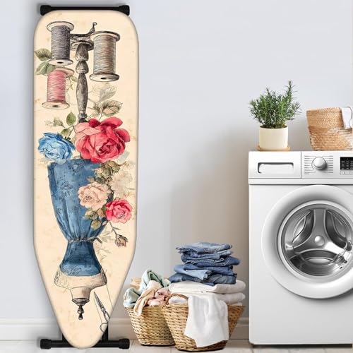 Image of Nuxovilar Vintage Sewing Floral Ironing Board Cover 15x54 Polyester | Iron Pad Scorch Guard laundry helper protective board shield home laundry room craft studio (Sewing Elements)