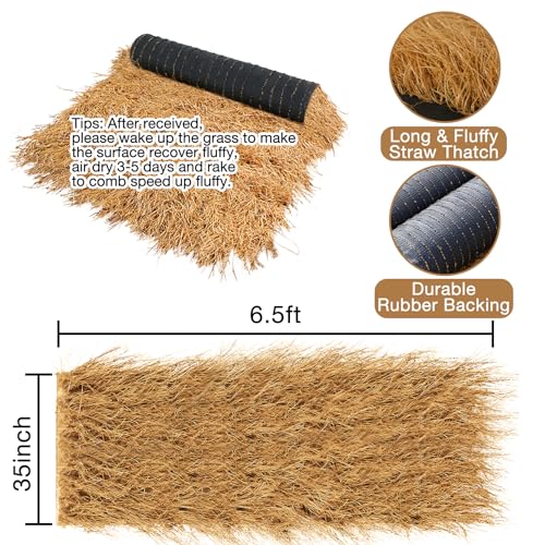 XLX TURF Artificial Thatch Grass for Western Party Decor - Fireproof Fake Hay Carpet for Country Cowboy Barn Wedding Birthday Background - Duck Blind Grass Straw Roofing for Tiki Bar