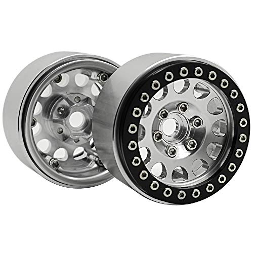 Rclions 1.9Inch Aluminum Beadlock Wheels Rims For Axial Scx10 D90 Trx4 1/10 Rc Crawler Car-Pack Of 4 (Black+Silver) #TOP2