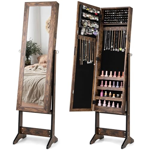 Giantex Jewelry Armoire with Full Length Mirror Freestanding Jewelry Organizer Cabinet with Ring Slots Earring Holders Necklace Hooks & Storage Shelves for Bedroom Black product thumbnail 11