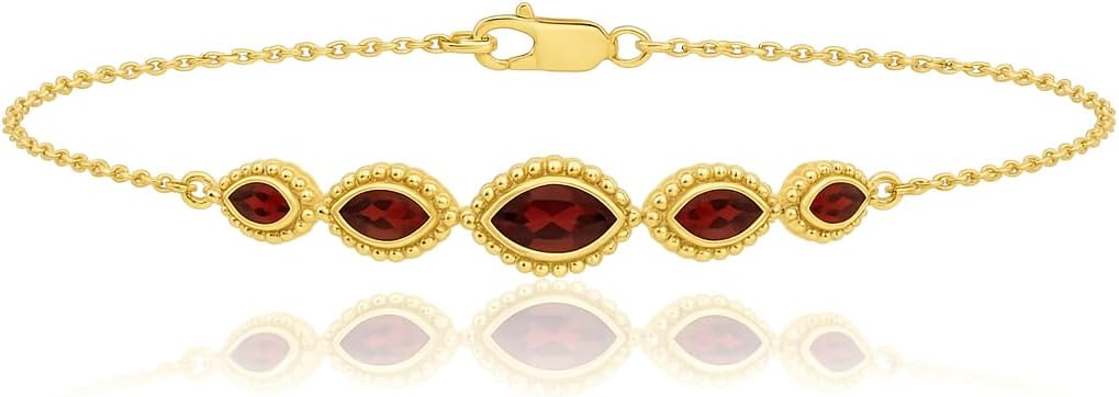 IceCarats 14K Solid Yellow Gold 1.09 carat Red Garnet Cable Chain Bracelet 7 inch Marquise Cut, Natural, Prong Set For Her