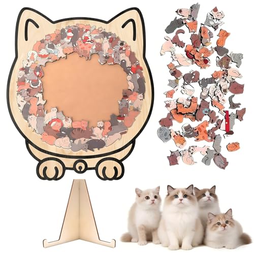Cat Shaped Puzzle 135 Piece Coloured Wooden Jigsaw Puzzle for Adults Cute Animal Cats Wood Puzzles Gift for Cats Lovers Home & Relaxation