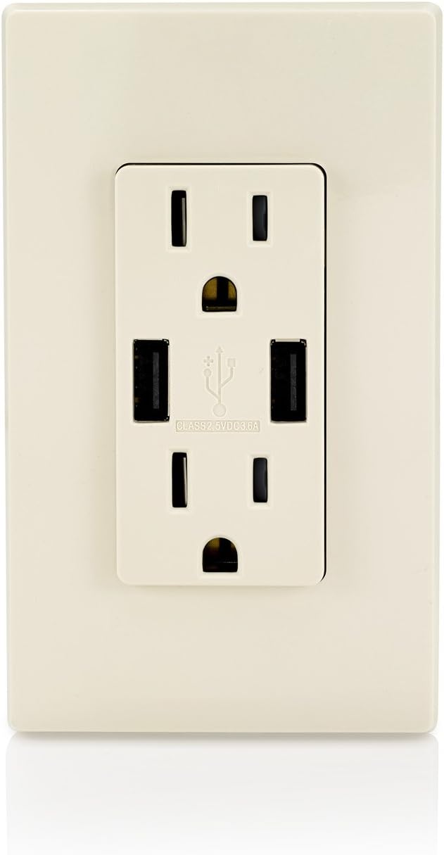 Leviton T5632-T USB Charger/Tamper-Resistant Duplex Receptacle, 15-Amp, 8-Pack, Light Almond